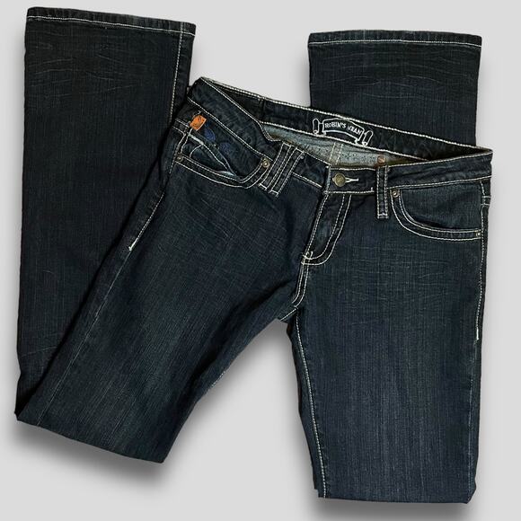 ROBIN'S JEANS VINTAGE RARE Y2K BOOTCUT LOW-RISE DARK BLUE JEANS 28 - Picture 1 of 10